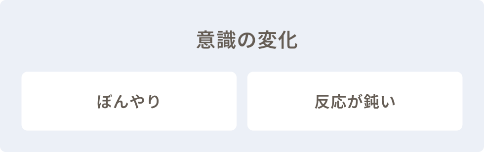意識の変化としてぼんやり、反応が鈍いがみられる